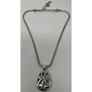 Brighton Contempo Silver Plated Scroll Pattern Teardrop Pendant‎ Necklace